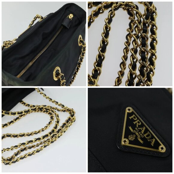 PRADA Chain Shoulder Bag Nylon Navy Gold Auth bs28886 - Picture 16 of 16